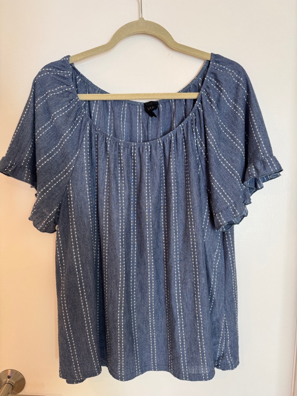 W5 Navy Blue Striped Flutter-Sleeve Peasant Top